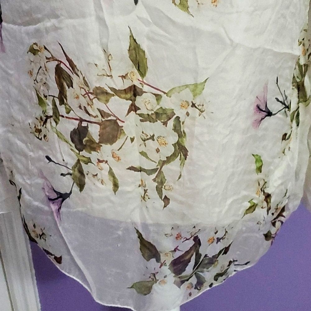 Viola Borghi Boho Romantic Cream Floral Ruffle Sleeve Flowy Silk Top L - Picture 4 of 10